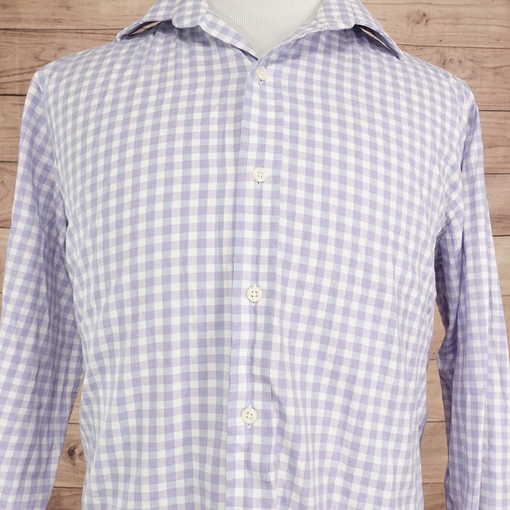 Ledbury Dress Shirt Mens 16.5 Classic Fit Purple Gingham Check Long Sleeve